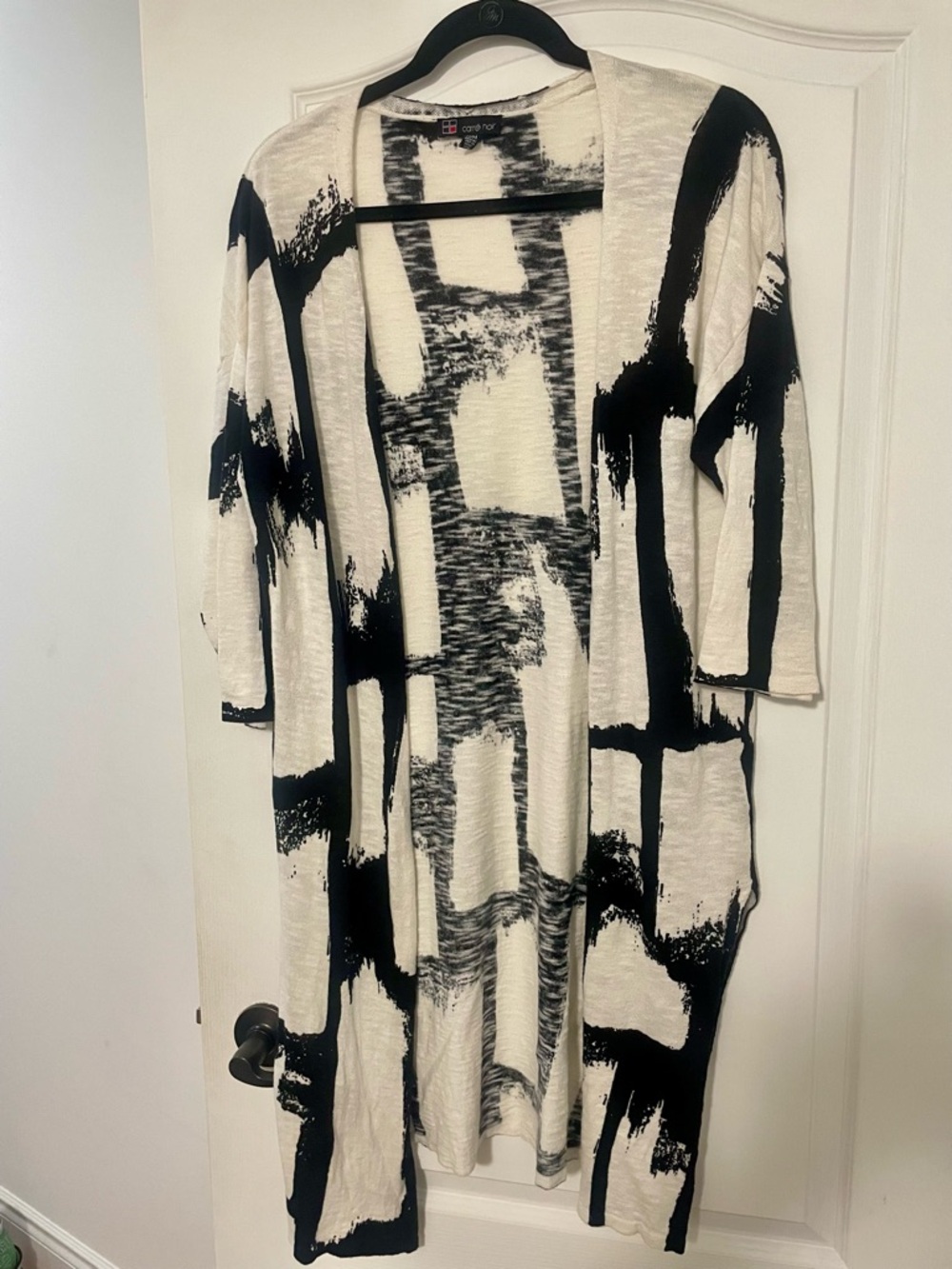 Cartonnier Black & White Open-Front Long Cardigan